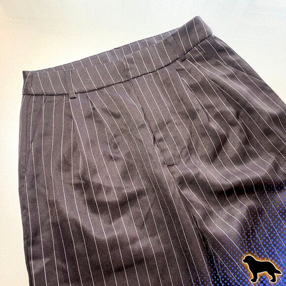 Shein Size 4 Black Wide Leg Black Pin Stripe Dress Pants High Rise - Picture 2 of 6